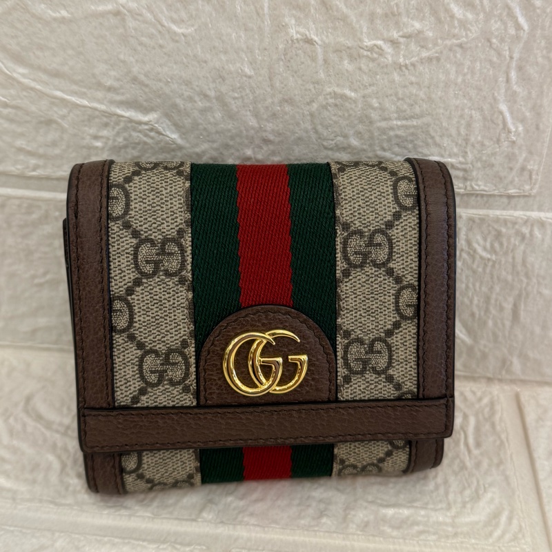 GUCCI PVC金雙G紅綠織布短夾-0