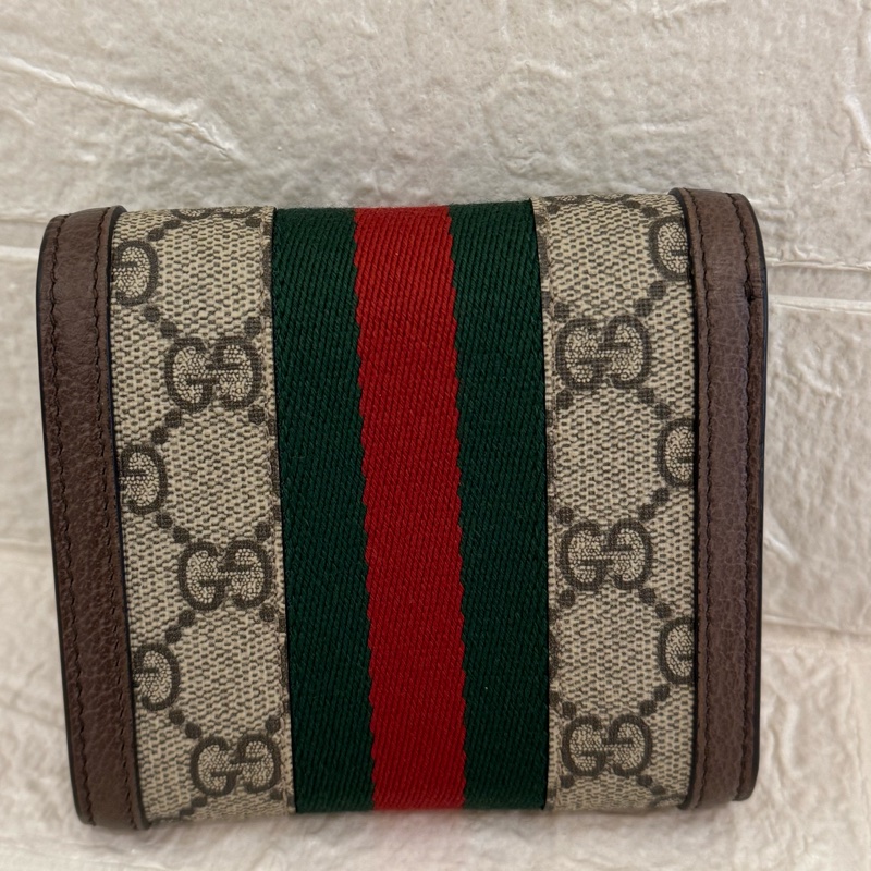 GUCCI PVC金雙G紅綠織布短夾-1