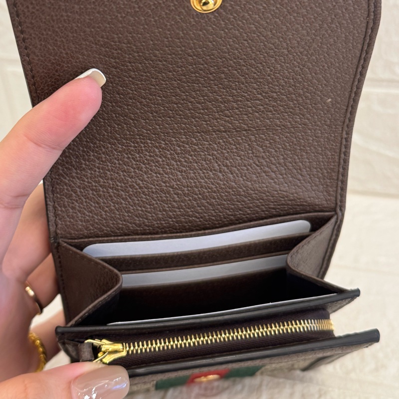 GUCCI PVC金雙G紅綠織布短夾-3