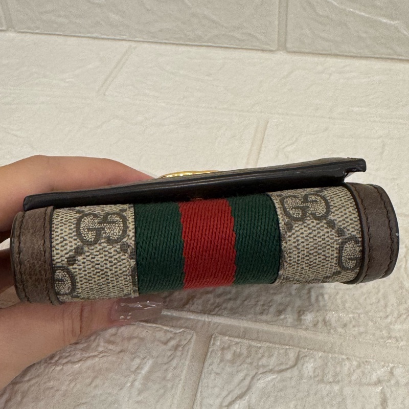 GUCCI PVC金雙G紅綠織布短夾-6