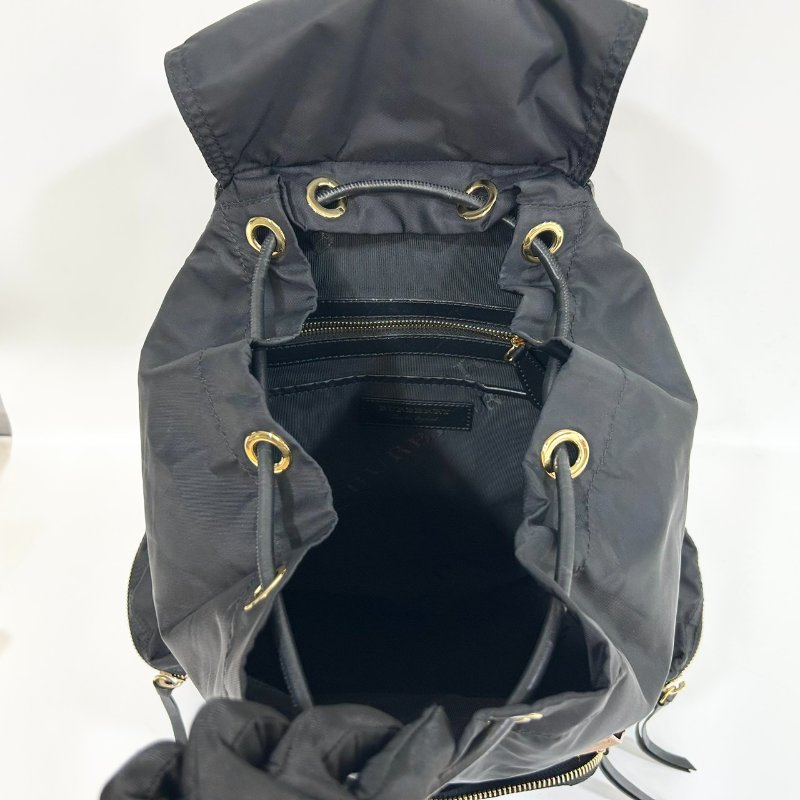 BURBERRY 黑色尼龍拚棕皮革金釦大號後背包-12