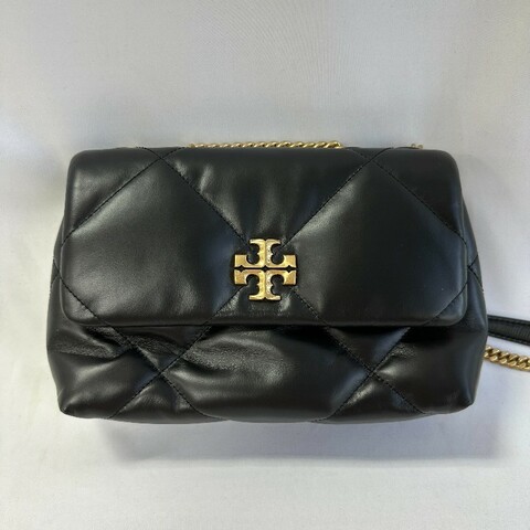 TORY BURCH KIRA復古LOGO大菱格  納帕皮革鏈帶釦式肩背斜背雲朵包(黑)