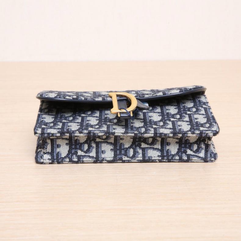 DIOR(迪奧) SADDLE 馬鞍 腰包 17 墨藍色 帆布 金扣 2019 Oblique印花-3