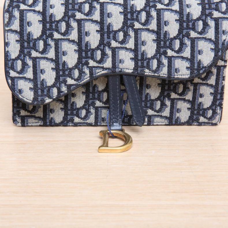 DIOR(迪奧) SADDLE 馬鞍 腰包 17 墨藍色 帆布 金扣 2019 Oblique印花-5
