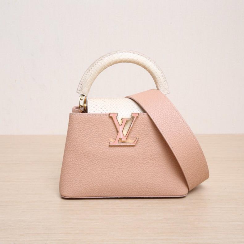 LOUIS VUITTON(路易威登) Capucines Mini 21手柄拼 裸粉色 /蛇皮 金扣 晶片 21 蛇皮手柄 拼蛇皮-0
