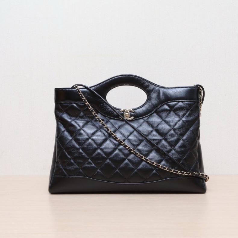 CHANEL(香奈兒) 31Bag 中號 橫版 36cm 黑色 羊皮 晶片開 金扣-0