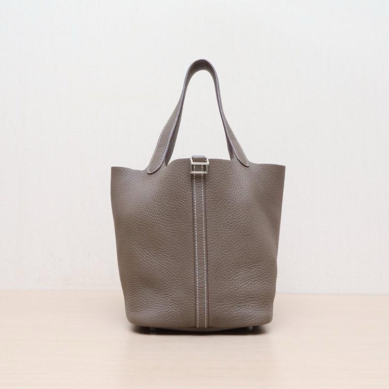 HERMES(愛馬仕) Picotin 22 菜籃子 18大象灰 TC皮 Z刻 銀扣-0