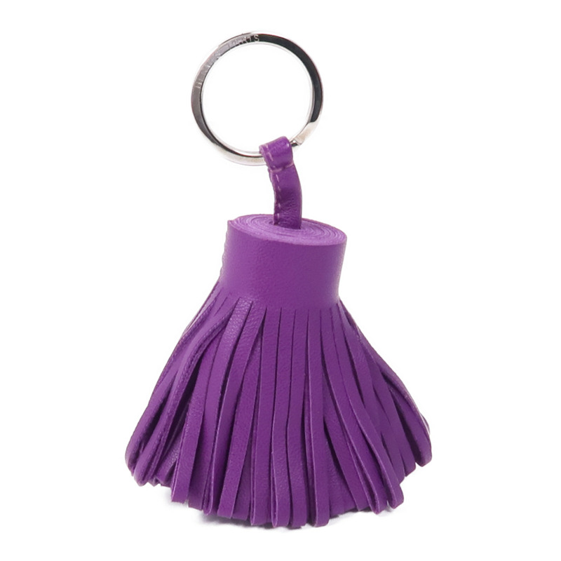 HERMES Milo皮革Carmen Key Ring銀扣鑰匙圈Violet-0