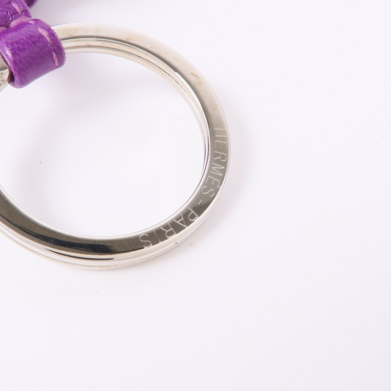HERMES Milo皮革Carmen Key Ring銀扣鑰匙圈Violet-7