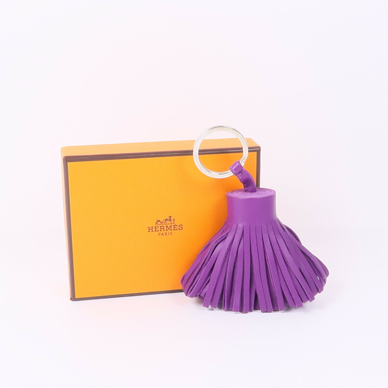 HERMES Milo皮革Carmen Key Ring銀扣鑰匙圈Violet-10