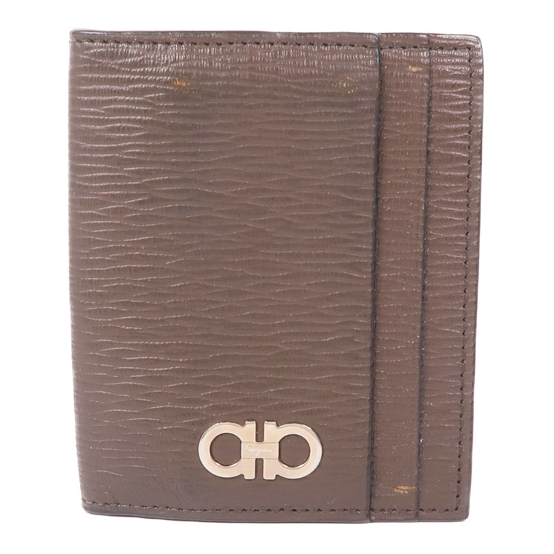 Salvatore Ferragamo 皮革Gancini Card Holder銀扣卡片套-0