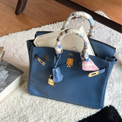 Hermes 愛馬仕 Birkin 鉑金25cm 瑪瑙藍 金扣 Swift皮