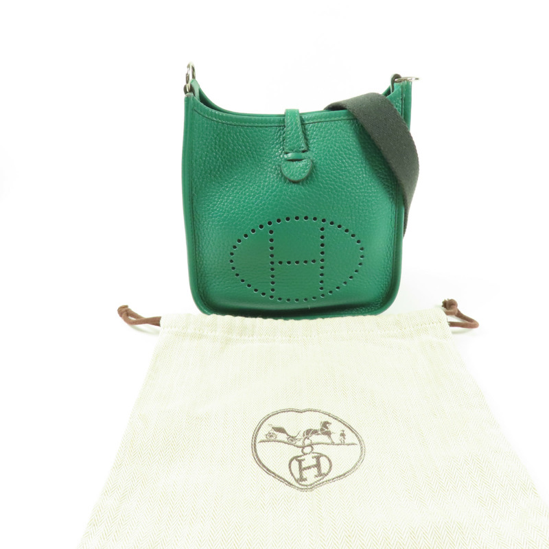 HERMES Clemence皮革Evelyne TPM銀扣肩背袋Menthe-6