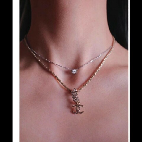 香奈兒Chanel 滿鑽 麥穗吊飾雙C logo 項鍊