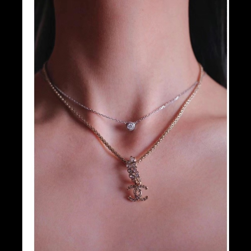 香奈兒Chanel 滿鑽 麥穗吊飾雙C logo 項鍊-0