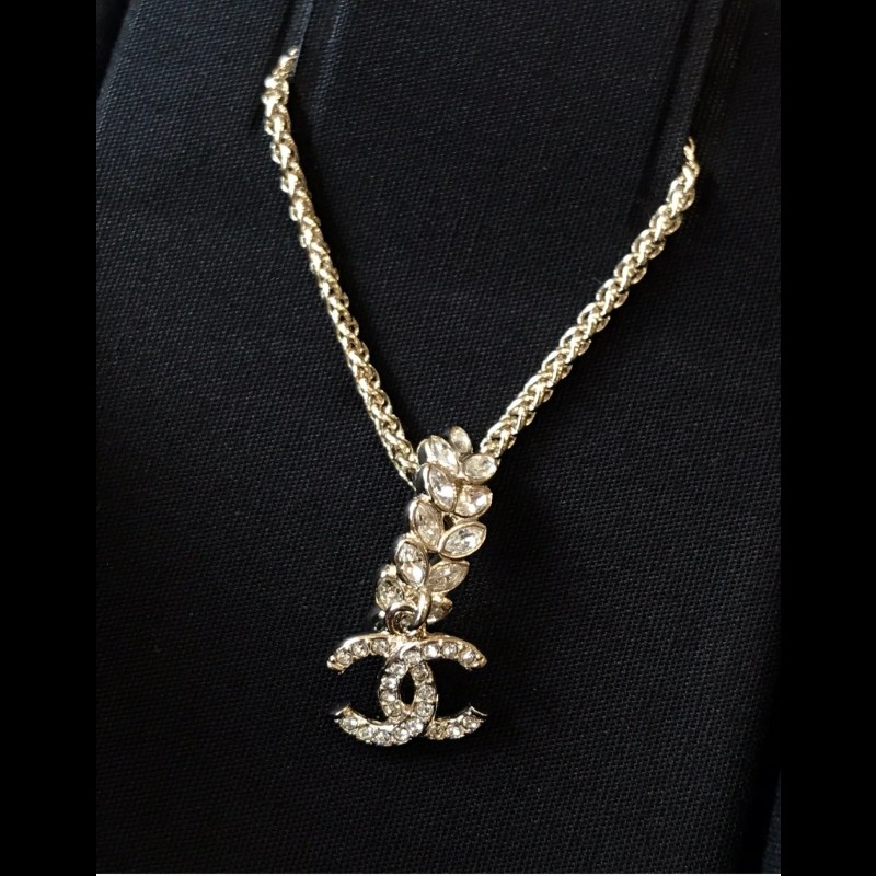 香奈兒Chanel 滿鑽 麥穗吊飾雙C logo 項鍊-3