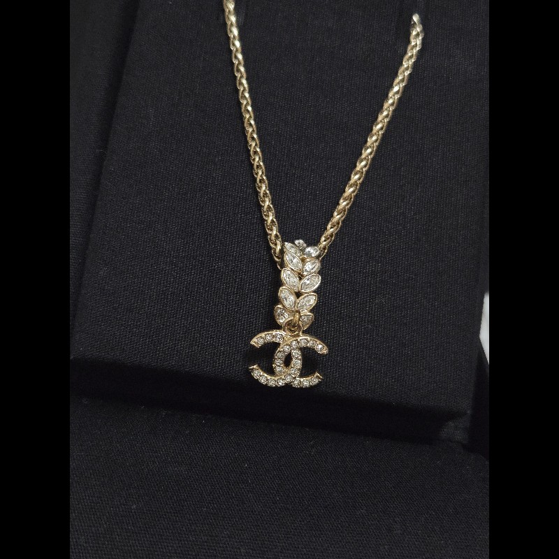 香奈兒Chanel 滿鑽 麥穗吊飾雙C logo 項鍊-5