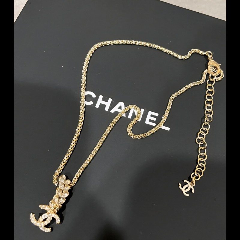 香奈兒Chanel 滿鑽 麥穗吊飾雙C logo 項鍊-6