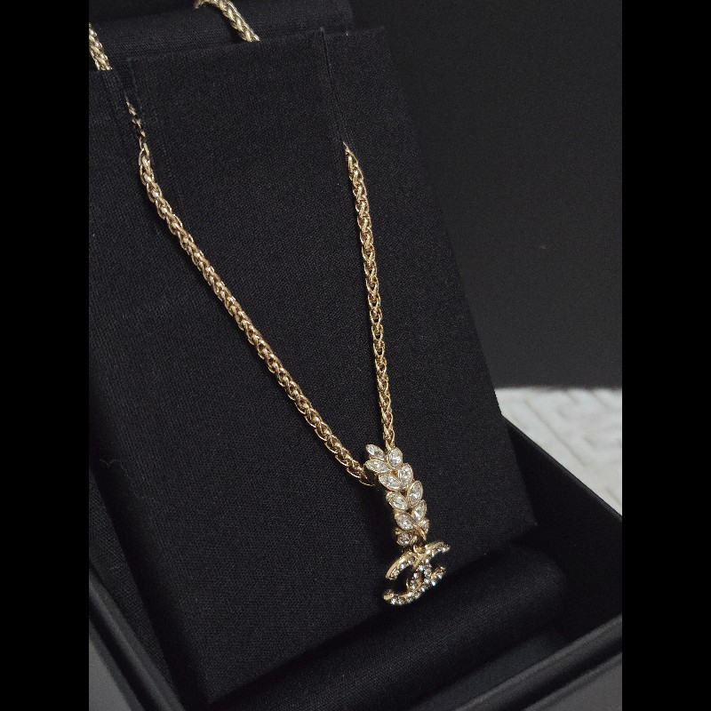 香奈兒Chanel 滿鑽 麥穗吊飾雙C logo 項鍊-7