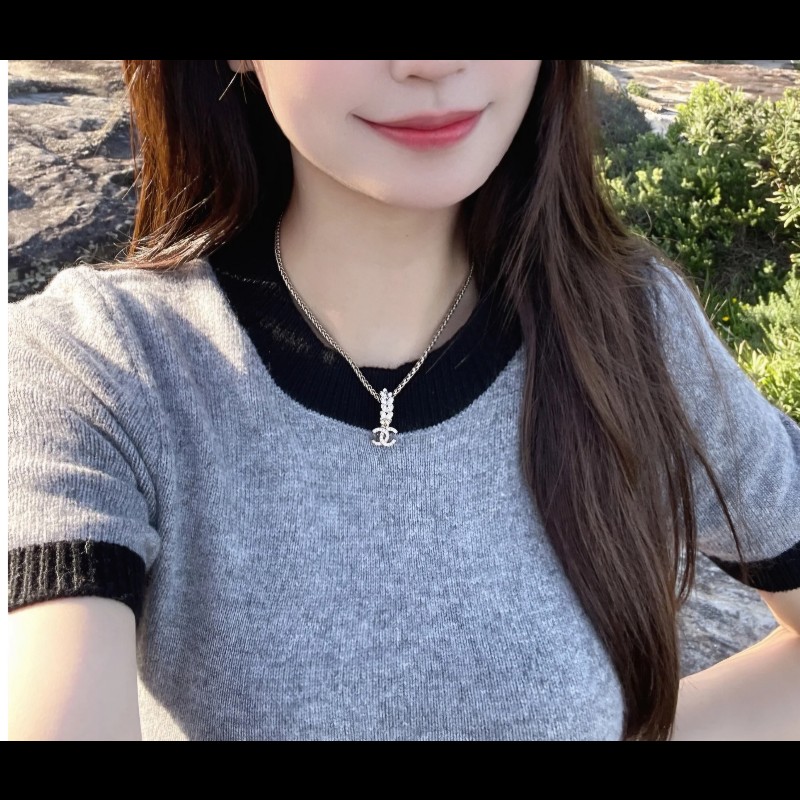 香奈兒Chanel 滿鑽 麥穗吊飾雙C logo 項鍊-8