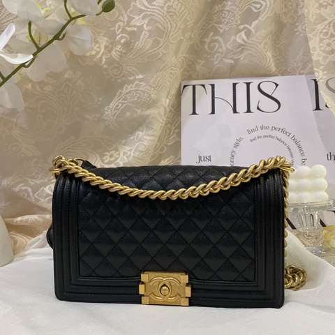 Chanel le boy 25 荔枝皮黑金