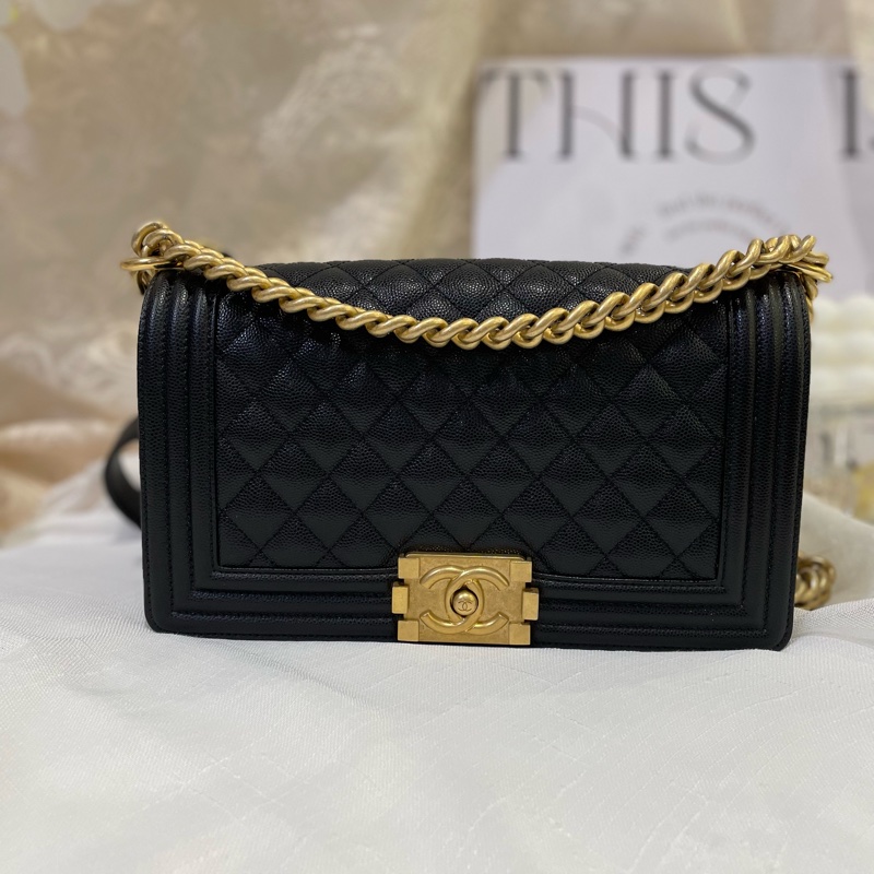 Chanel le boy 25 荔枝皮黑金-3