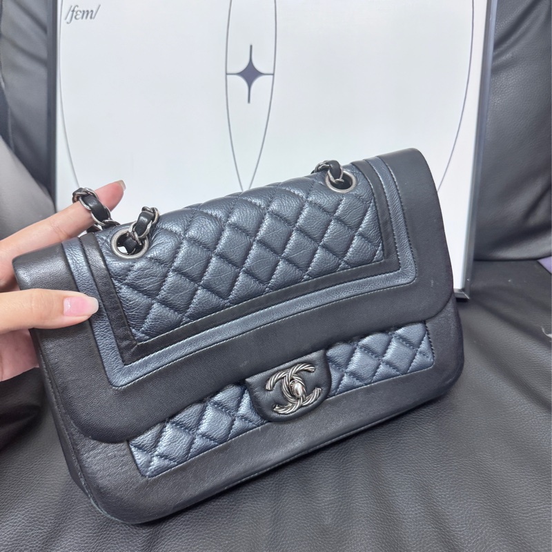 Chanel 中古包CF 黑藍拼色-3