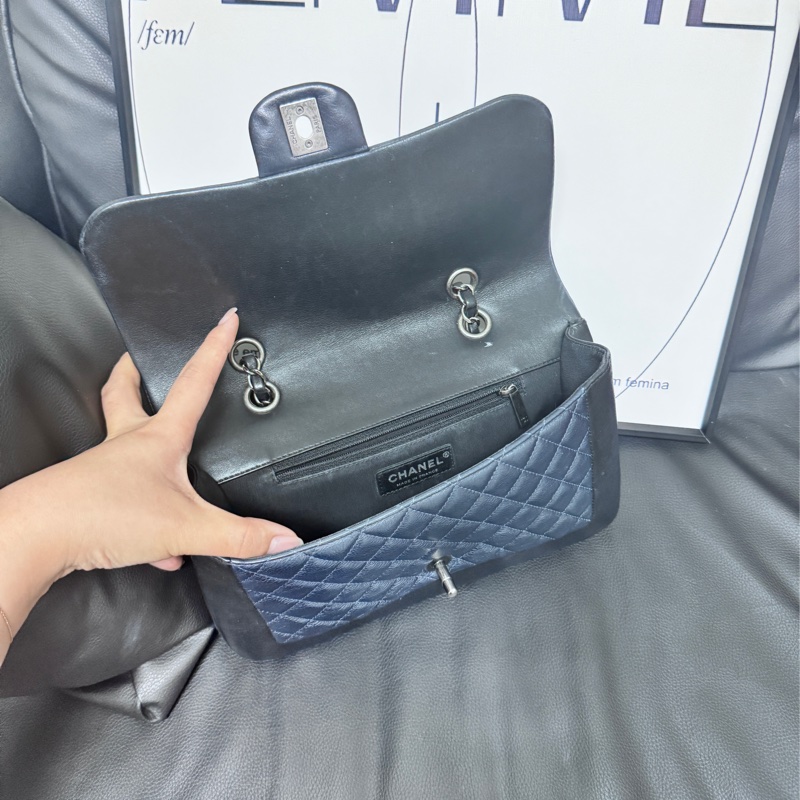Chanel 中古包CF 黑藍拼色-8