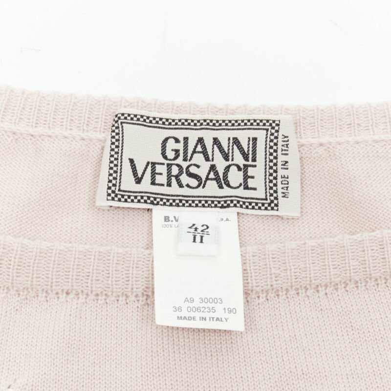 GIANNI VERSACE Vintage 100% wool pastel pink silver sequins sweater IT42 M-7