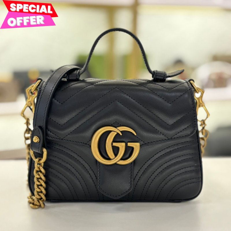 🎁特價🎁Gucci 547260 迷你 GG Marmont 包 - 黑色絎縫V型皮革-0