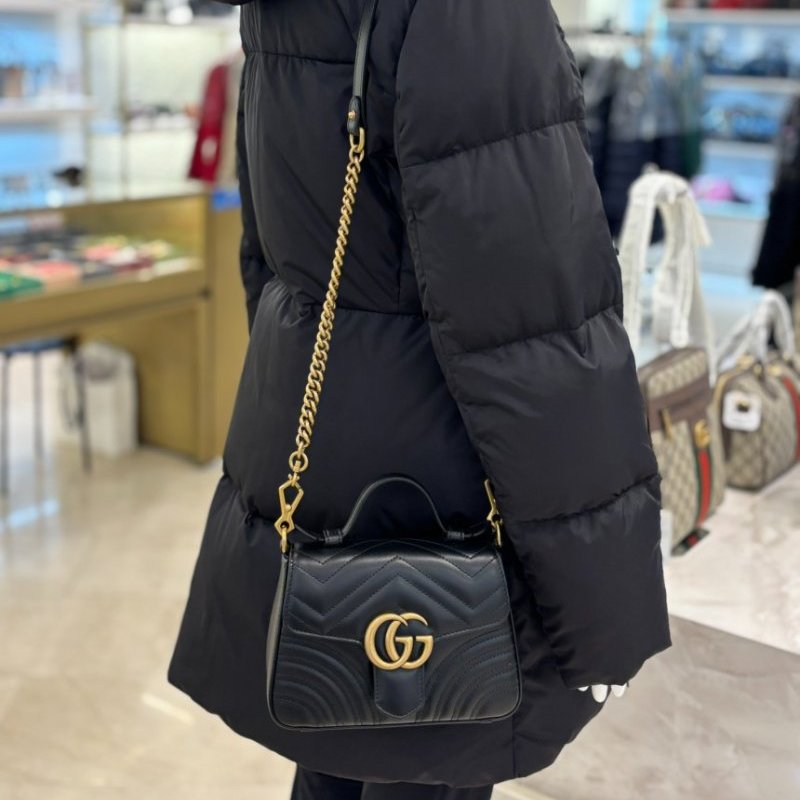 🎁特價🎁Gucci 547260 迷你 GG Marmont 包 - 黑色絎縫V型皮革-1