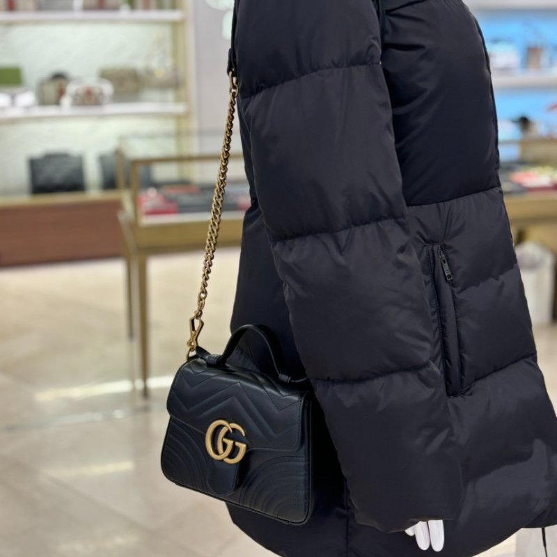 🎁特價🎁Gucci 547260 迷你 GG Marmont 包 - 黑色絎縫V型皮革-2