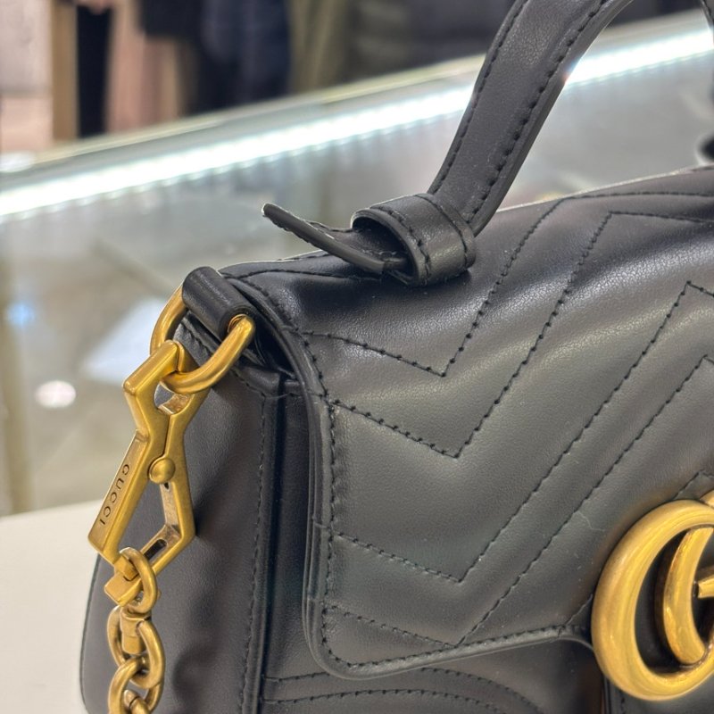 🎁特價🎁Gucci 547260 迷你 GG Marmont 包 - 黑色絎縫V型皮革-7