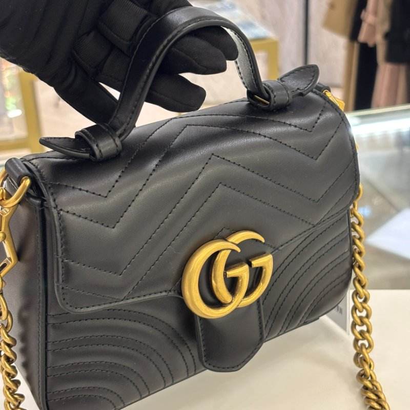 🎁特價🎁Gucci 547260 迷你 GG Marmont 包 - 黑色絎縫V型皮革-8