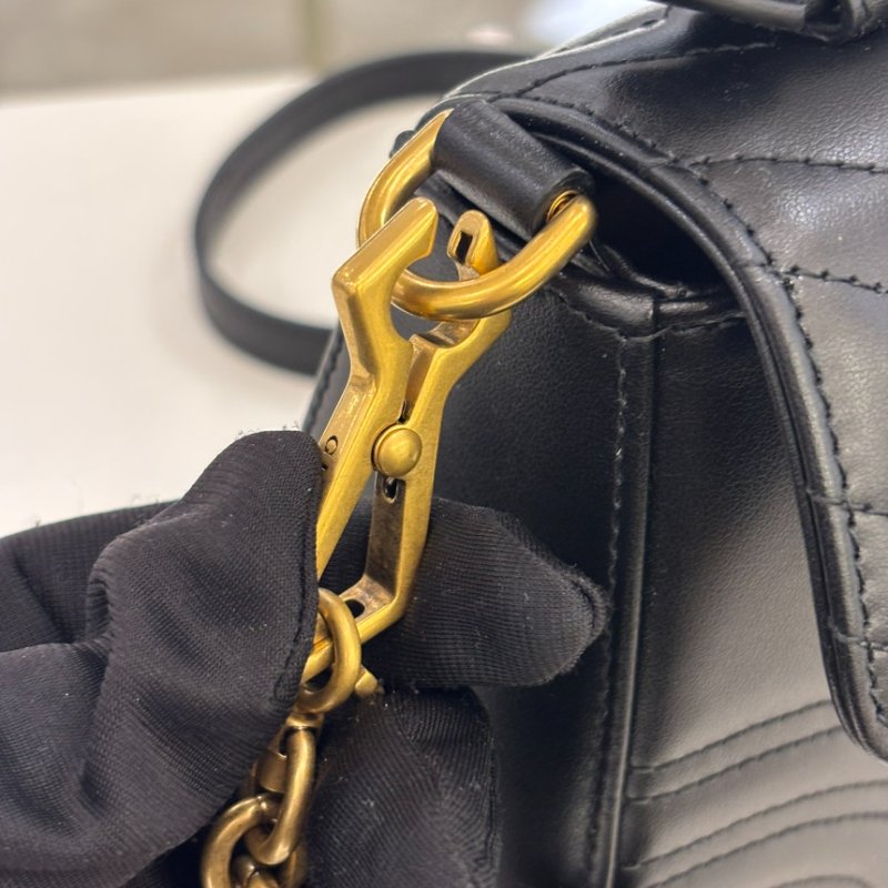 🎁特價🎁Gucci 547260 迷你 GG Marmont 包 - 黑色絎縫V型皮革-12