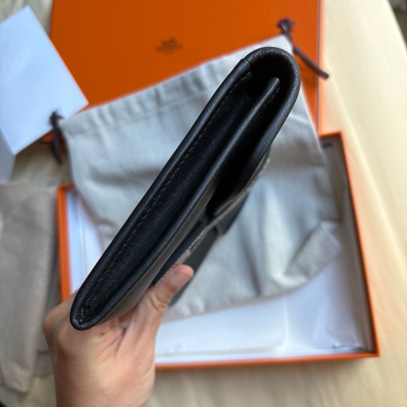 愛馬仕Hermes jige duo touch 長夾/手拿包/宴會包woc黑色拼蜥蜴皮原色-7