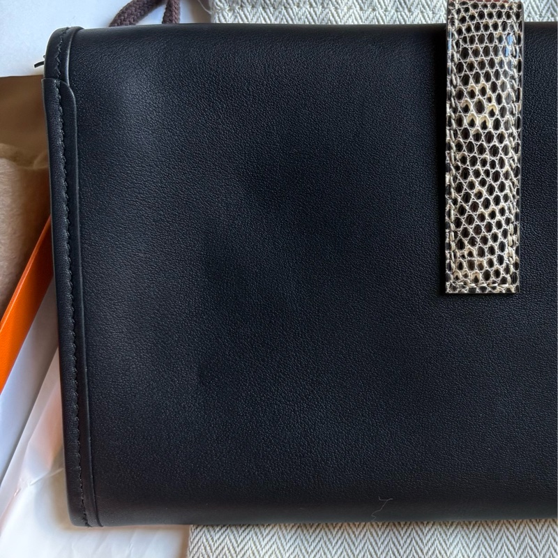 愛馬仕Hermes jige duo touch 長夾/手拿包/宴會包woc黑色拼蜥蜴皮原色-9