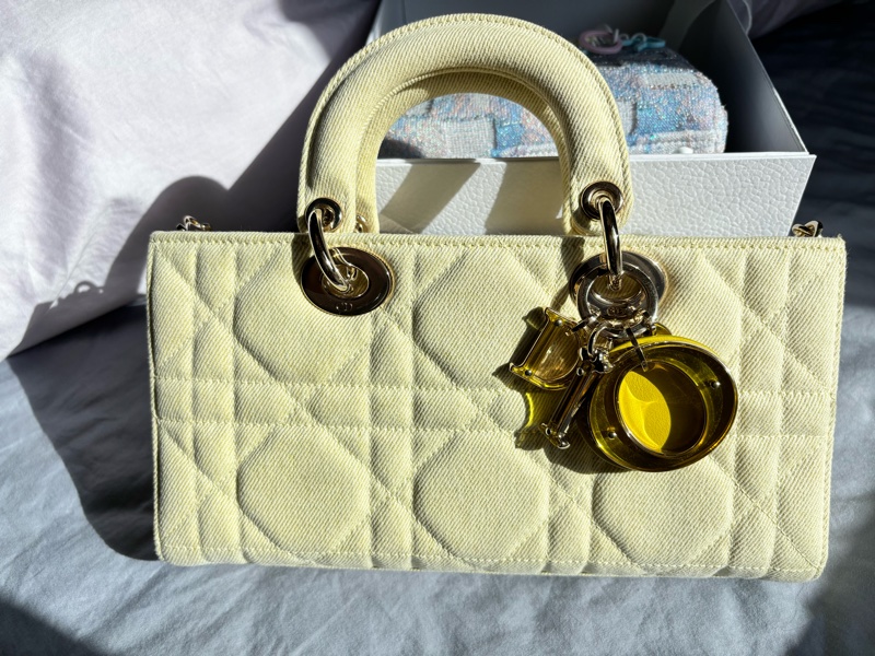 Dior 小雞黃 牛仔/丹寧材質 Lady D-Joy 中號黛妃包-0