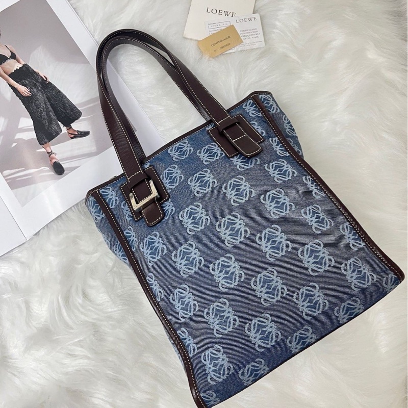 Loewe中古經典丹寧托特包-0