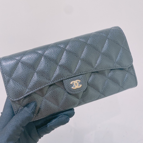 TK1678 Chanel 香奈兒經典款Classic Flap黑色魚子醬牛皮長夾Long Wallet Caviar Black x GHW-9