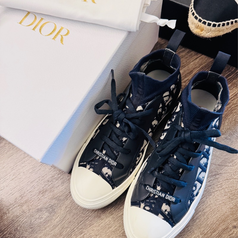 DIOR 老花版高筒帆布鞋 40號 9.5成新-0