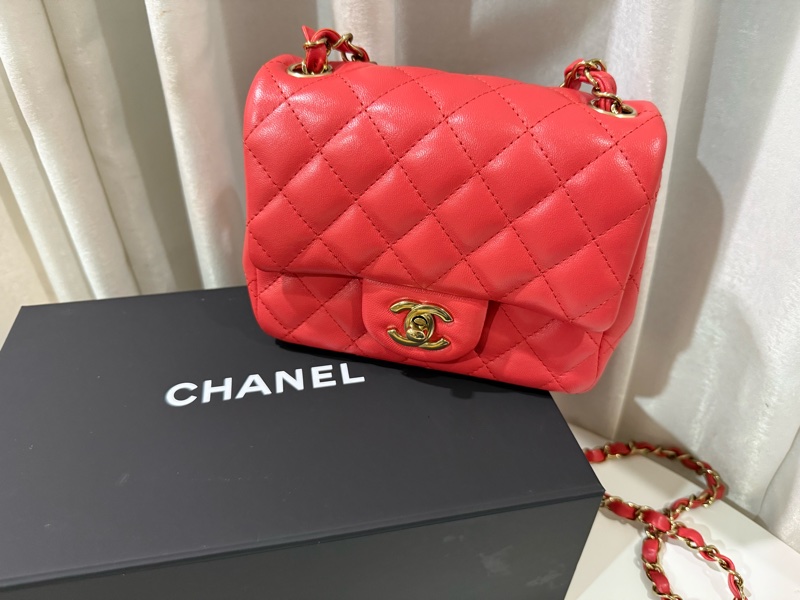 全新全配🖤CHANEL 經典款❤️甜美紅色方胖子芯片款-1