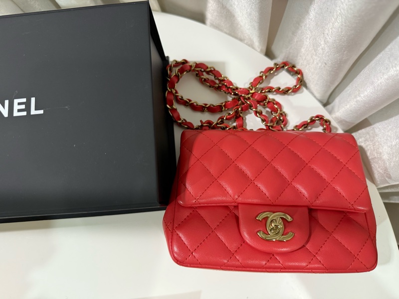 全新全配🖤CHANEL 經典款❤️甜美紅色方胖子芯片款-2