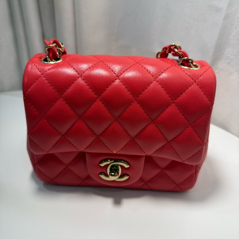 全新全配🖤CHANEL 經典款❤️甜美紅色方胖子芯片款-3
