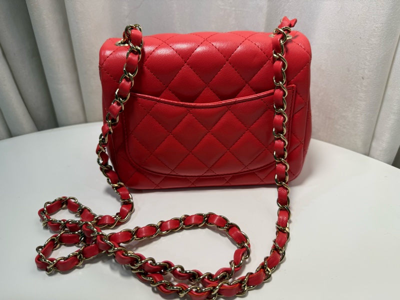全新全配🖤CHANEL 經典款❤️甜美紅色方胖子芯片款-4