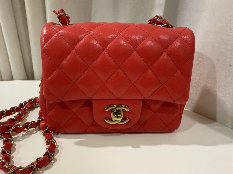全新全配🖤CHANEL 經典款❤️甜美紅色方胖子芯片款-6