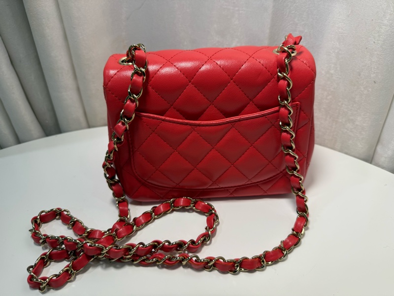 全新全配🖤CHANEL 經典款❤️甜美紅色方胖子芯片款-7