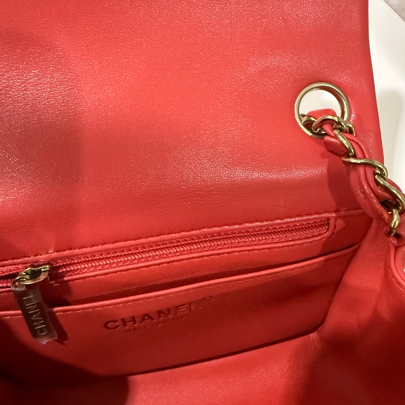全新全配🖤CHANEL 經典款❤️甜美紅色方胖子芯片款-9