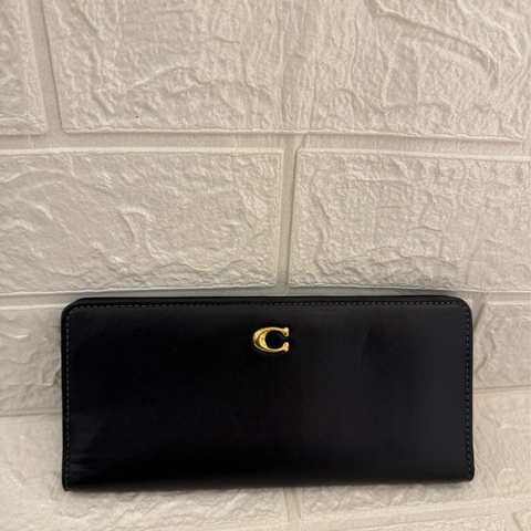coach黑牛皮扁對開長夾
