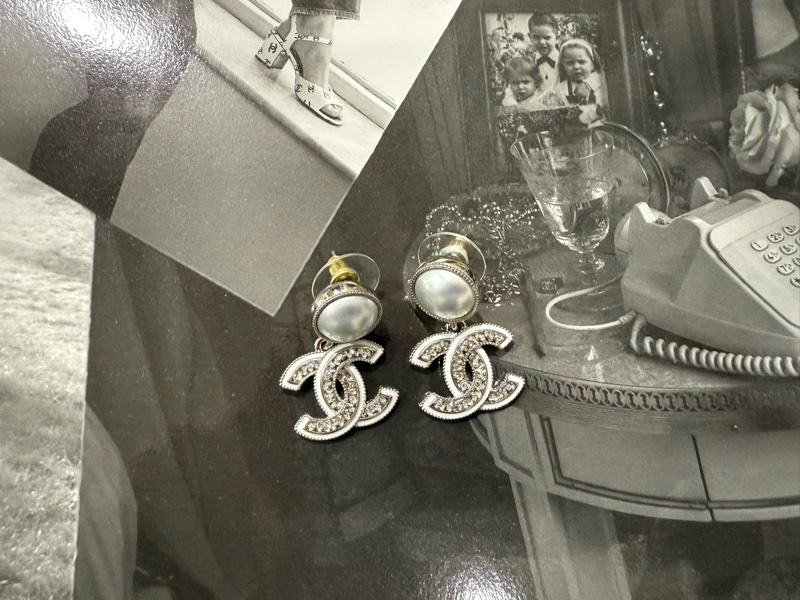 全新🤍CHANEL 銀白珍珠水鑽耳環 🤍-7